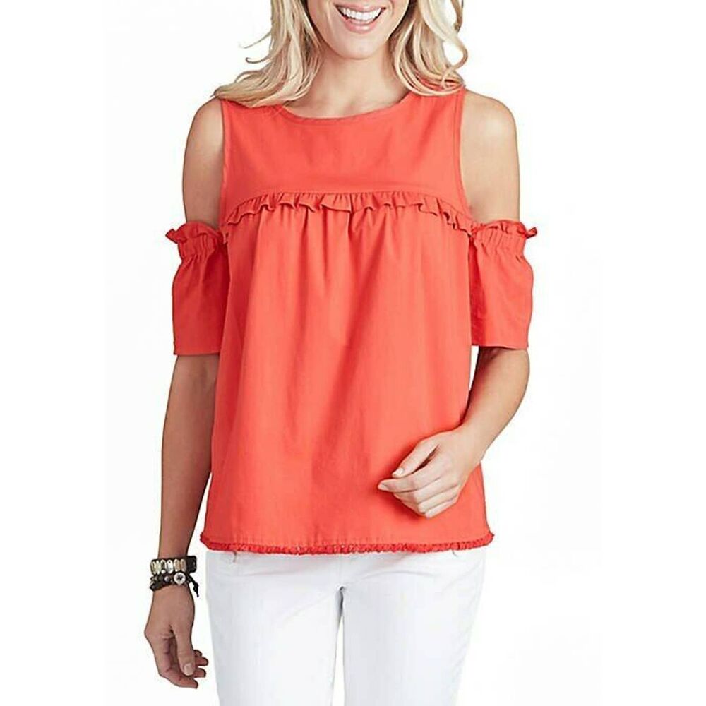 Democracy Red Cold Shoulder Ruffle Sz L - Picture 11 of 12